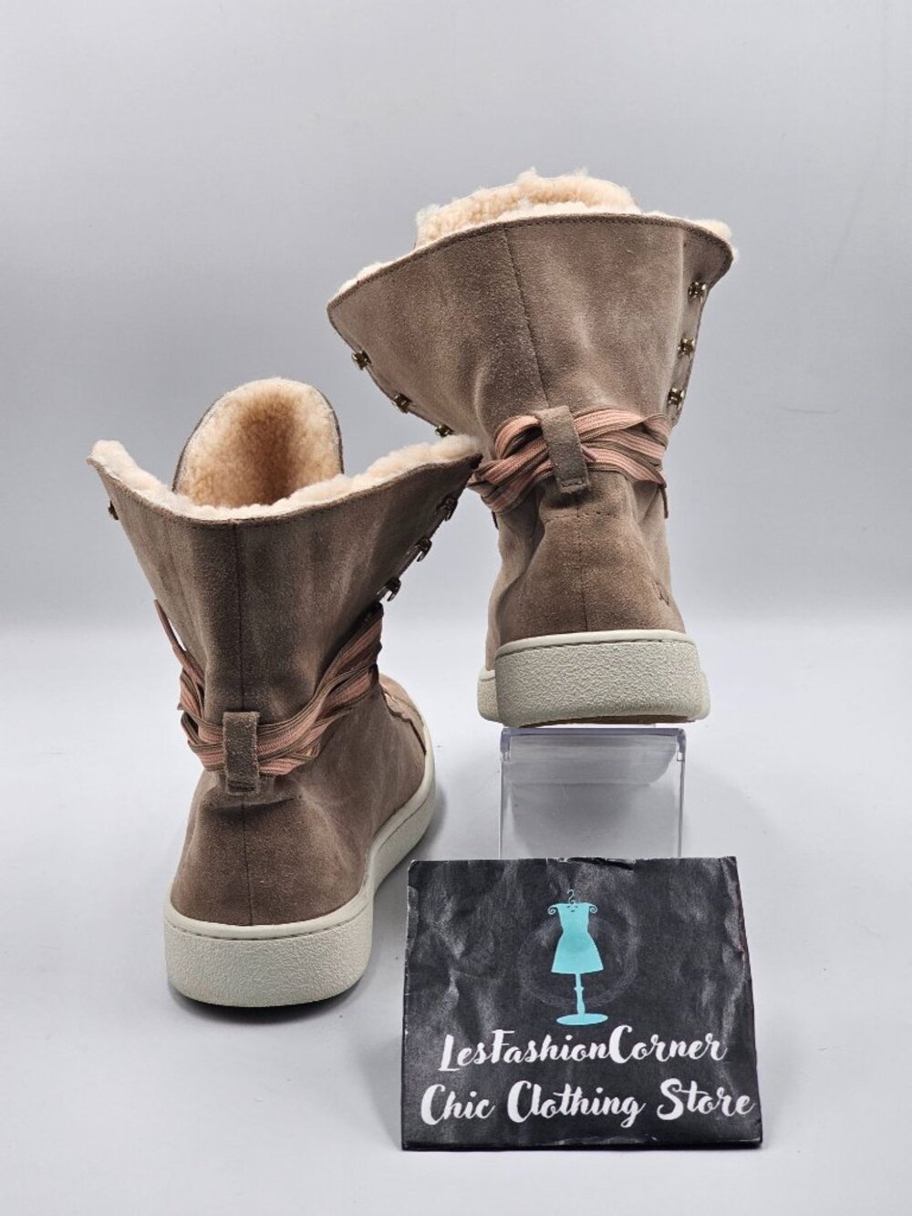 UGG Women's Beige Suede Starlyn Lace-Up Shearling High-Top Trainers Size7.5 3243 - Picture 9 of 16